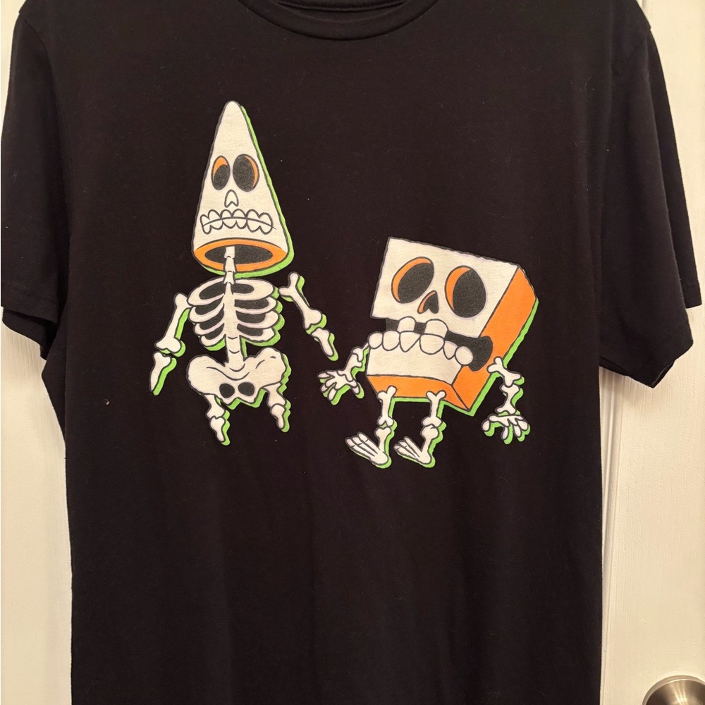 Old Navy Black T- Shirt with Sponge Bob & Patrick skeletons